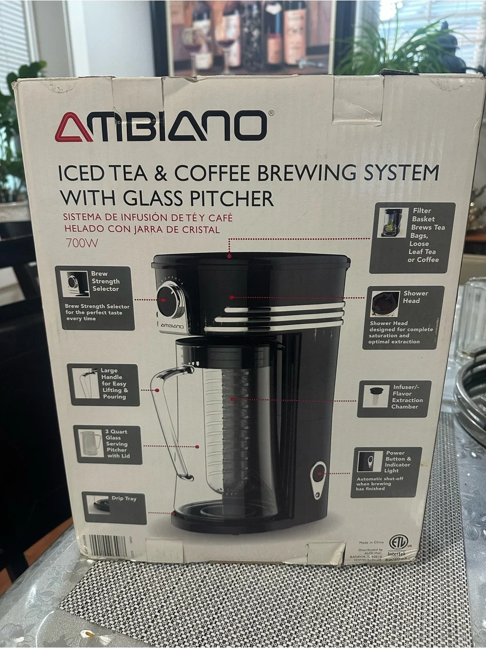 AMBIANO Black Iced Tea & Coffee Brewing System with Glass Pitcher Brand New
